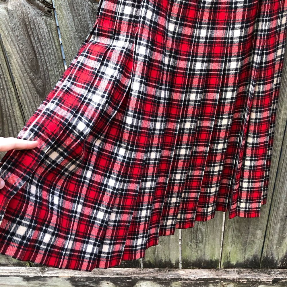 Pendleton Vintage 1950s Turnabout Skirt Virgin Wool Red Plaid Pleated Size S - Picture 9 of 15
